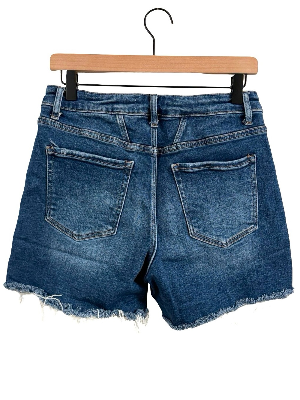 Lovervet Denim High-Rise Button-Fly Frayed Hem Shorts - Blue - Picture 3 of 8
